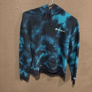 Champion Teal and Black Tie-Dye Hoodie
